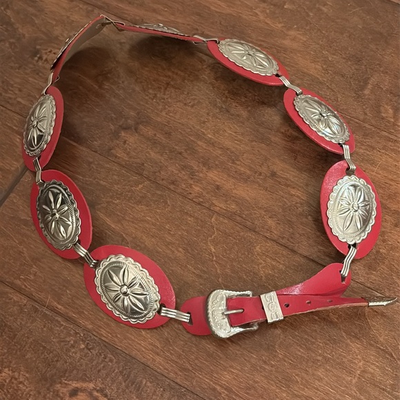 Accessories - Red leather vintage Concho belt